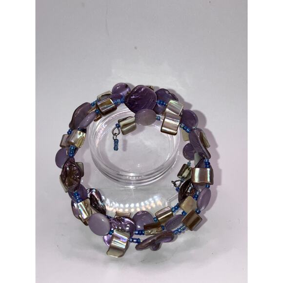 Purple South Seas Baroque Pearls Beaded Memory Wire Bracelet! - Picture 9 of 12
